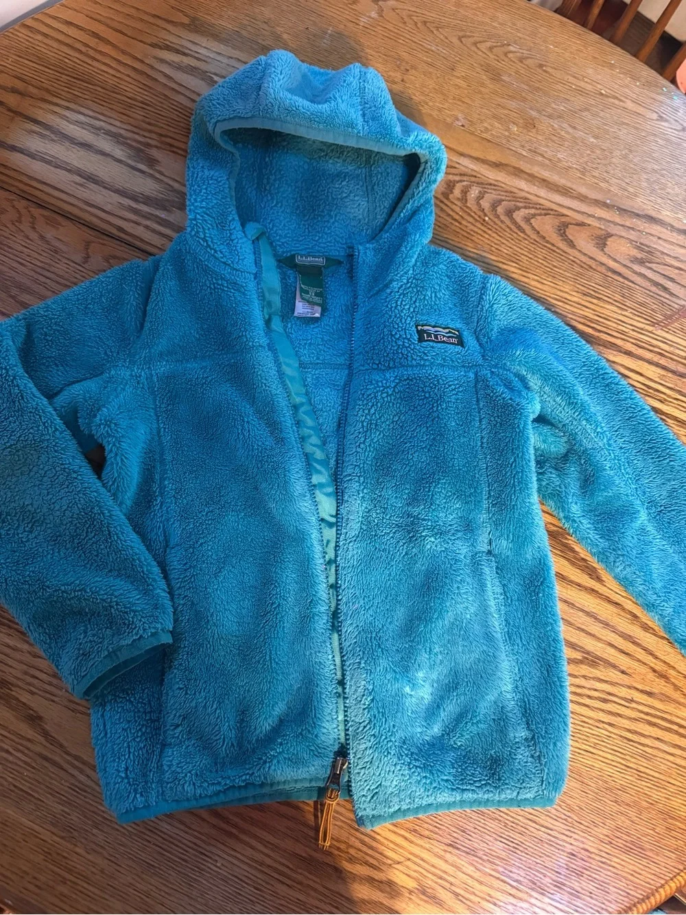 L.L. Bean Kids Teal Blue Hooded Fleece Jacket size 8 girls